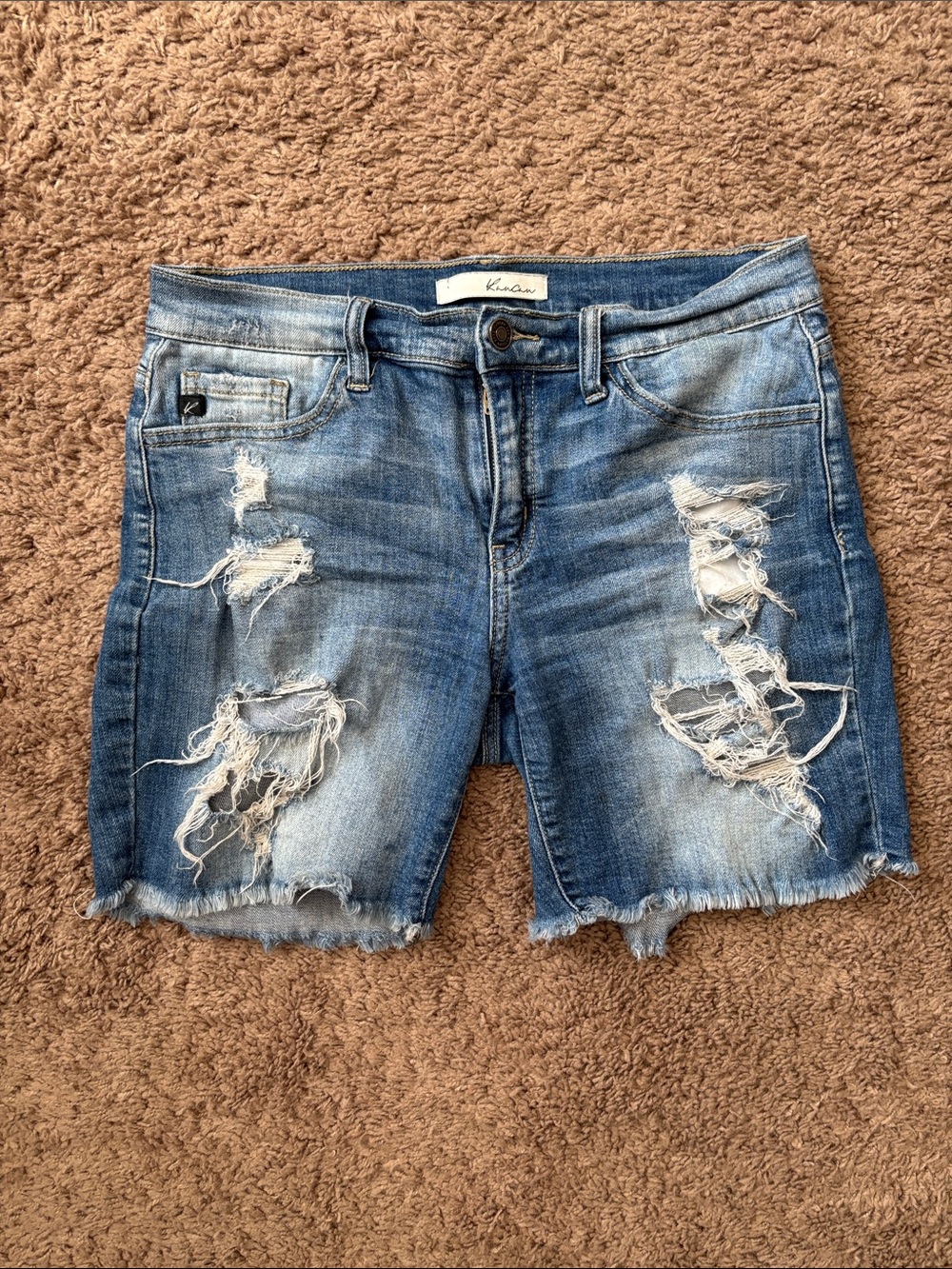 KanCan Light Blue Distressed Long Denim Shorts